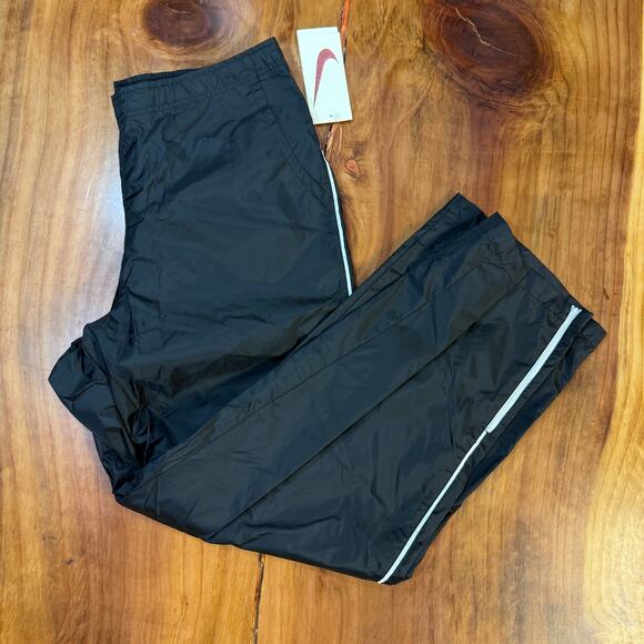 NOS Vintage Y2K Nike Women's Pants XL 16-18 Black Wide leg Swishy Stripe C18 - Picture 1 of 8